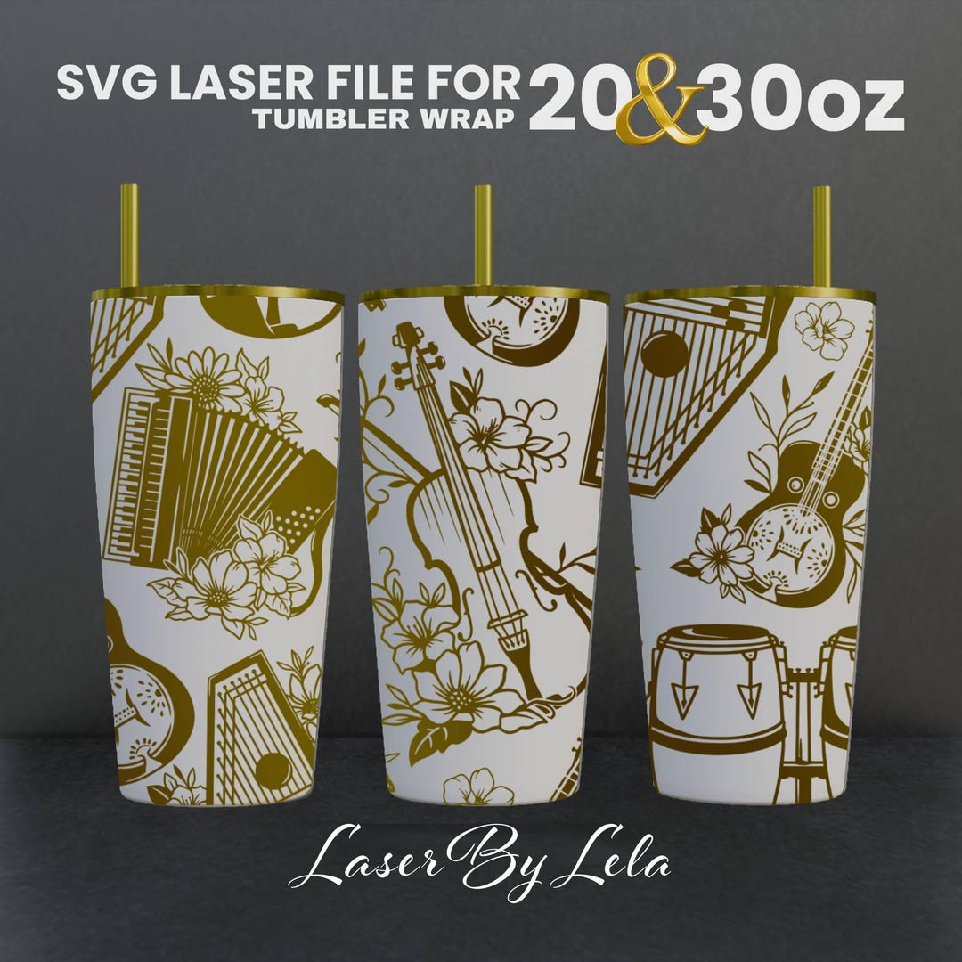 Floral Music Laser Engraved Full Wrap Design for 20 and 30 Oz Tumbler ...