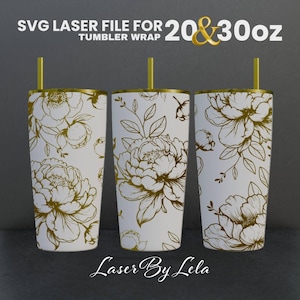 peony Laser Engraved Full Wrap Design For 20 and 30 oz Tumbler, peony SVG Laser file, Flower Tumbler Wrap for Laser Rotary Machine