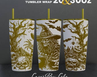Scary Witch Tumbler Wrap SVG Laser File: 20oz 30oz Full Wrap Design, digital download