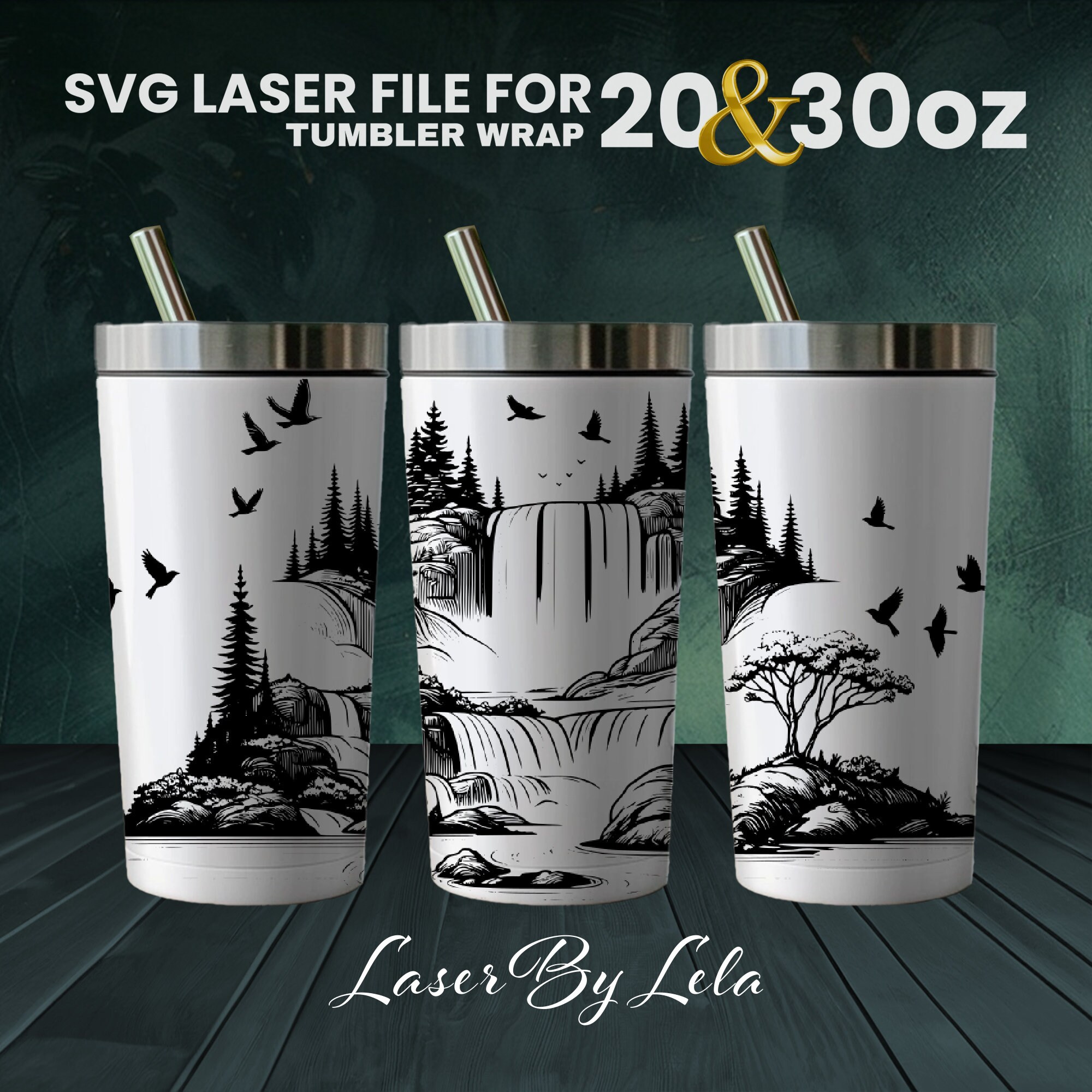 Waterfall Laser Engraved Full Wrap Design for 20 and 30 Oz Tumbler ...