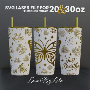 Just Breathe Laser Engraved Full Wrap Design For 20 and 30 oz Tumbler, Engine gear SVG Laser file, Breathe Wrap for Laser Rotary Machine