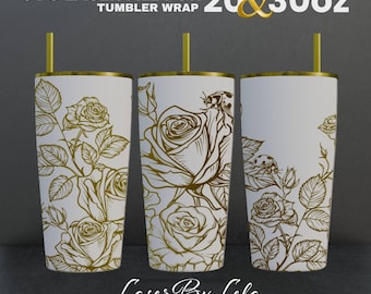 Rose v2 Laser Engraved Full Wrap Design For 20 and 30 oz  Tumbler, Rose SVG Laser file, Flower Tumbler Wrap for Laser Rotary Machine