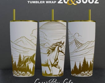 Horse Laser Engraved Tumbler Wrap Design: 20oz 30oz SVG File, Rotary digital design