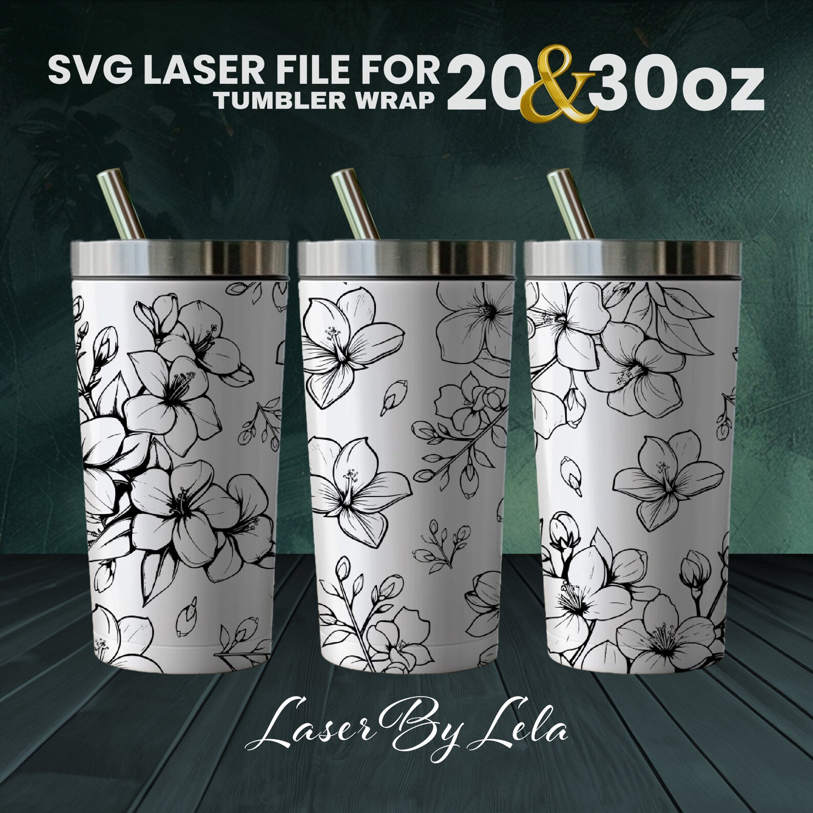 Jasmine Laser Engraved Full Wrap Design for 30 and 20 Oz Tumbler ...