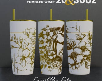 Floral Horse Tumbler Wrap: Laser Engraved SVG File (20 & 30 oz)