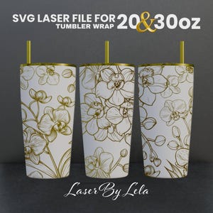 Orchid Laser Engraved Full Wrap Design For 20 and 30 oz Tumbler, Orchid SVG Laser file, Flower Tumbler Wrap for Laser Rotary Machine