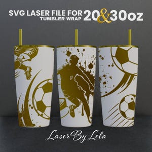 Soccer Laser Engraved Full Wrap Design For 20 and 30 oz Tumbler, Football SVG Laser file, sport Tumbler Wrap for Laser Rotary Machine