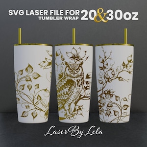 Owl Laser Engraved Full Wrap Design For 20 and 30 oz Tumbler, Owl SVG Laser file, Animal Tumbler Wrap for Laser Rotary Machine