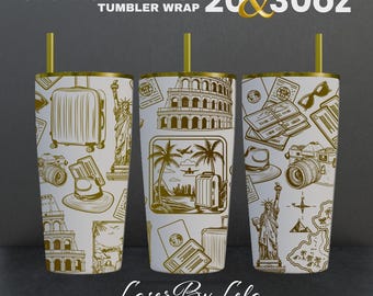 Travel Tumbler Wrap SVG: Laser Engraved Design for 20oz & 30oz Tumblers