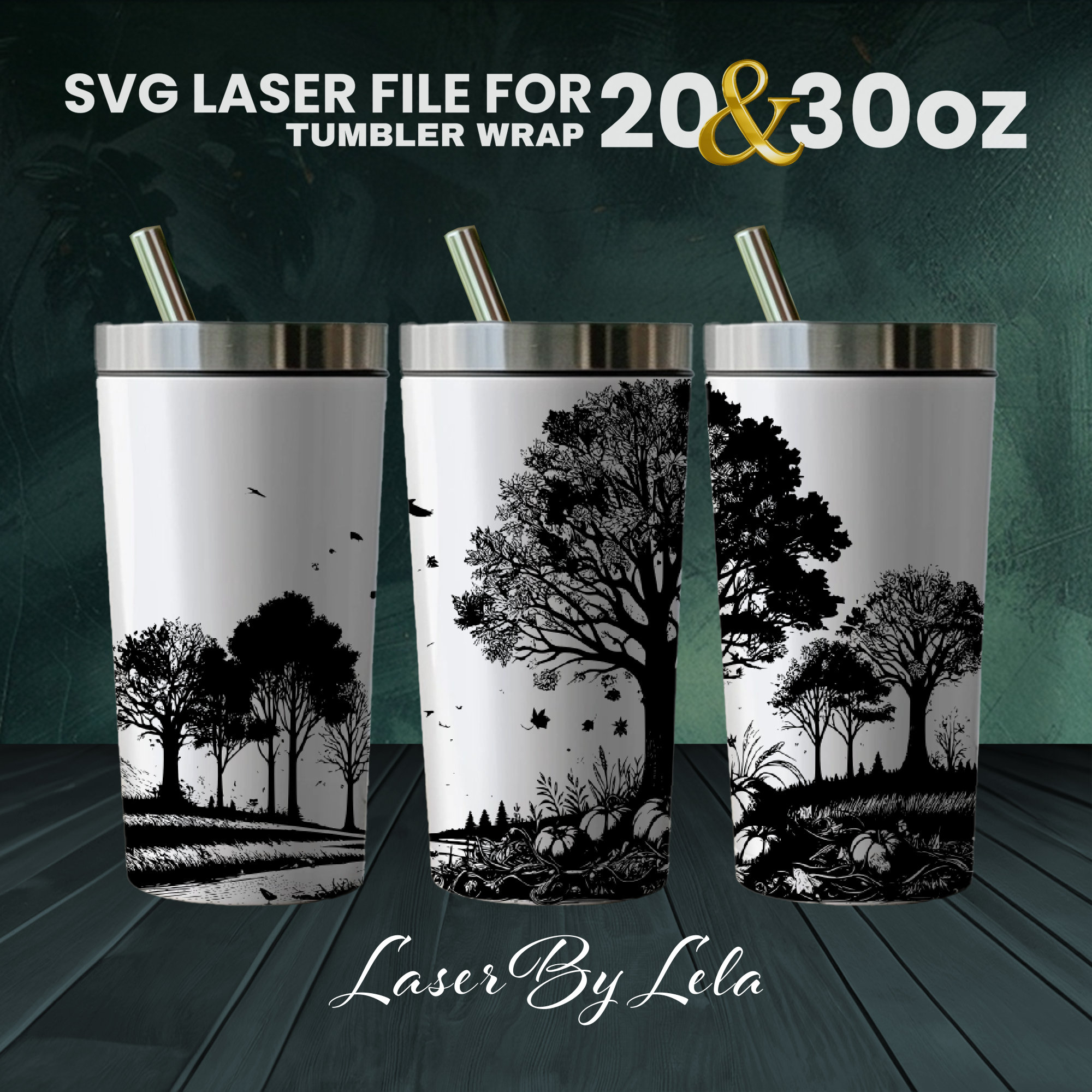 Autumn Laser Engraved Tumbler Wrap Design: Fall Trees SVG (digital ...