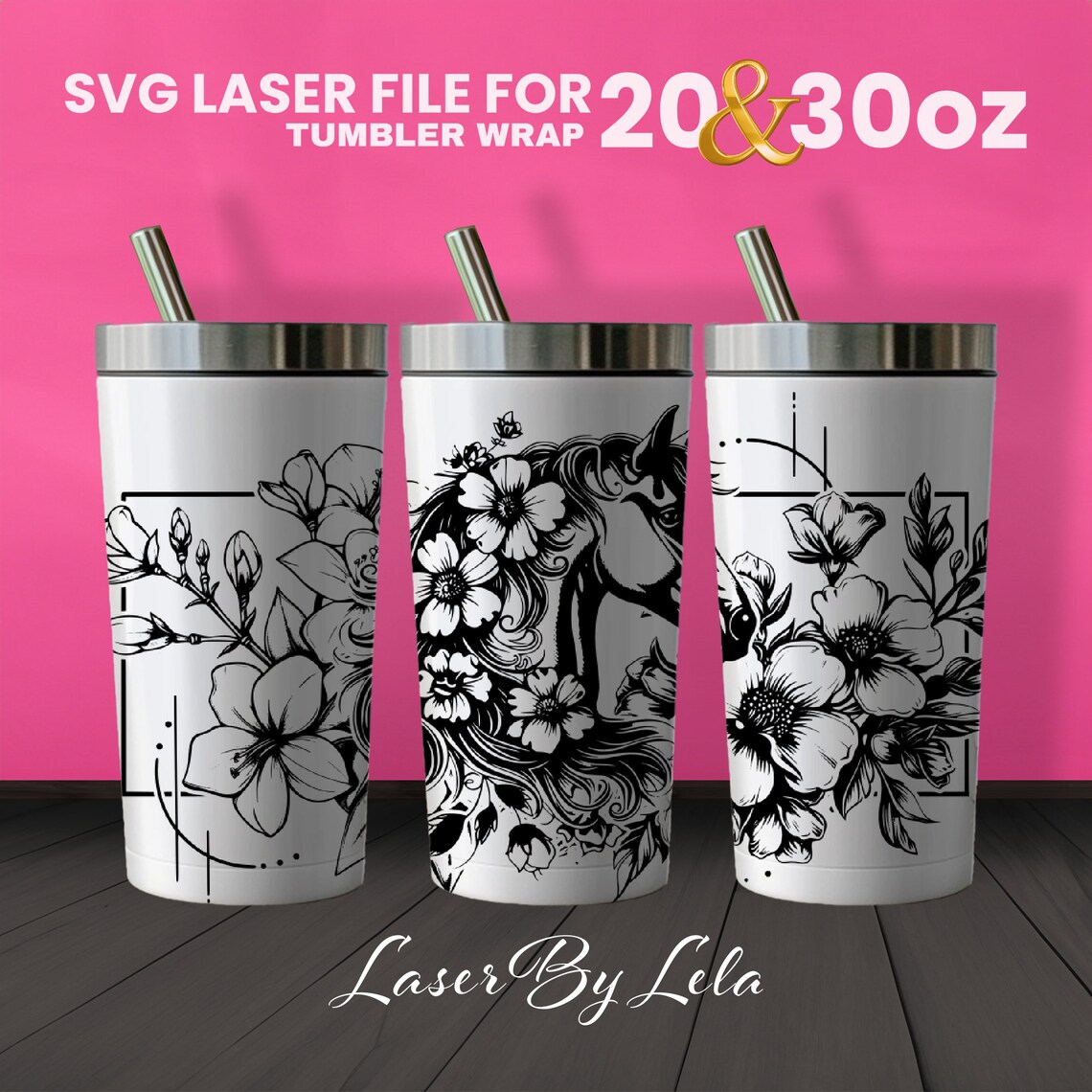 Floral Horse Tumbler Wrap: Laser Engraved SVG File (20 & 30 Oz) - Etsy