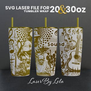Musik Laser gravierte Full Wrap Design für 30 und 20 Tumbler, Musik SVG Laser-Datei, Musik Tumbler Wrap für Laser Rolling-Maschine