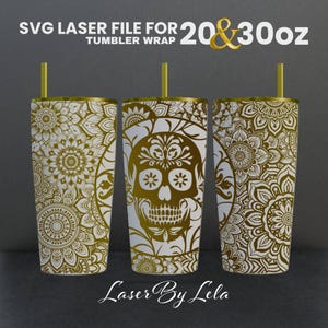 Mandala Skull Laser Engraved Full Wrap Design For 20 and 30 oz Tumbler,  Mandala SVG Laser file, Zentangle Wrap for Laser Rotary Machine