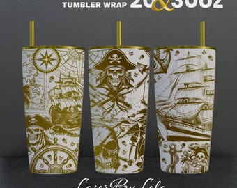Pirate v2 Laser Engraved Full Wrap Design For 20 and 30 oz Tumbler, Pirate SVG Laser file, Pirate Wrap for Laser Rotary Machine