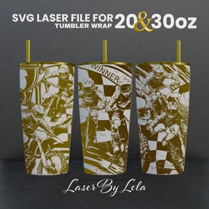 Dirty Bike Riders  Laser Engraved Full Wrap Design For 30 and 20 Tumbler, Biker SVG Laser file, Biker Tumbler Wrap for Laser Rotary Machine