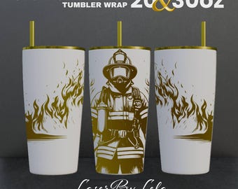 Firefighter Laser Engraved Full Wrap Design For 20 and 30 oz Tumbler, Firefighter SVG Laser file, Tumbler Wrap for Laser Rotary Machine