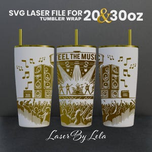 Konzert Laser gravierte Full Wrap Design für 20 und 30 oz Becher, Musik SVG Laserdatei, Musikverpackung für Laserrotationsmaschine