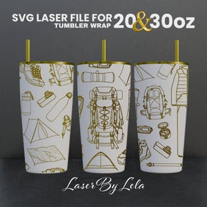 Hiking Laser Engraved Full Wrap Design For 20 and 30 oz Tumbler, Hiking for SVG Laser file, Camping for Laser Rotary Machine