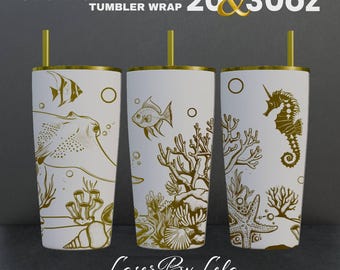 Sea Life  Laser Engraved Full Wrap Design For 20 and 30 oz Tumbler, Marine Life for SVG Laser file, for Laser Rotary Machine