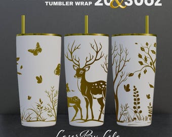 Deer Laser Engraved Tumbler Wrap Design: 20 & 30 oz SVG File, Rotary digital design