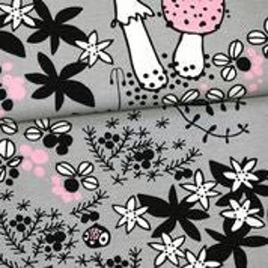 Light Pink Mosspath on Gray Organic Cotton/Spandex Jersey