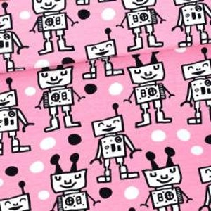 Happy Robots on Pink Organic Cotton/Spandex Jersey