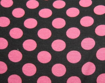 Pink Dots on Black Cotton/Poly Jersey Fabric