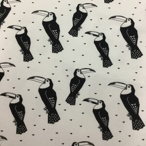 Black Toucans on White Organic Cotton/Spandex Jersey Fabric