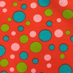 Multicolor Dots on Red Cotton/Spandex Jersey