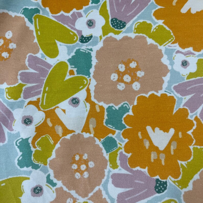 Orange Flowers on Mint Bamboo/spandex Jersey Fabric Etsy