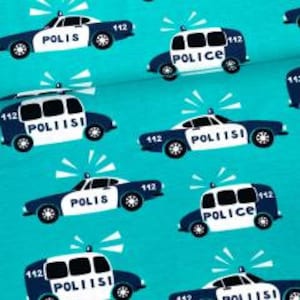 Police on Turquoise Organic Cotton/Spandex Jersey