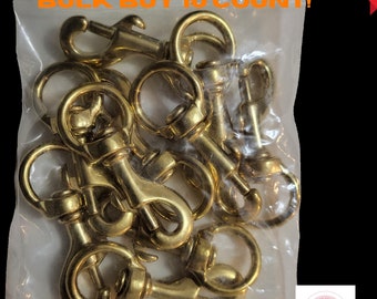 Marine Grade 3 1/4" Solid Brass Snap hook with 3/4" round swivel eye bulk buy 10 count. thumb clasp for crafting reigns leashes handbag