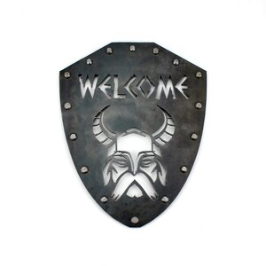 Medieval Iron Welcome Sign - 6th Anniversary Gift for Him, Man Cave Wall Art, Steel Door Decor