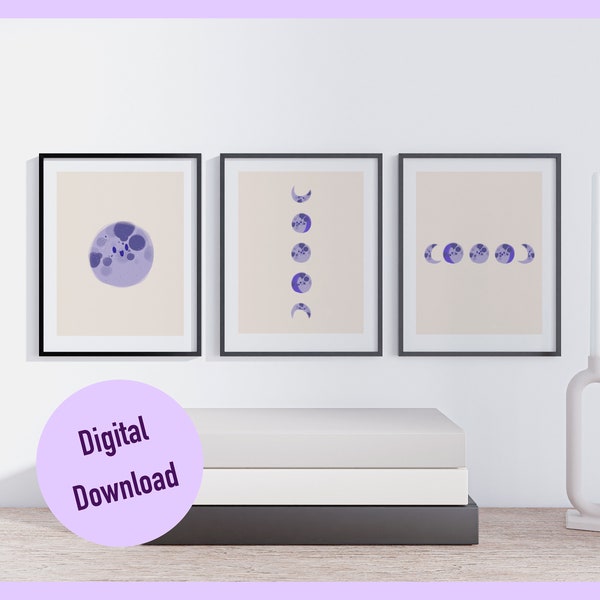 Boho Moon Phase Wall Art Prints (Biege 1) | Digital Download | Prints Wall Art Trendy Neutral Printable | Trendy Wall Art Set of 3 | Decor