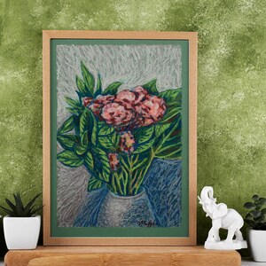 Pastello a olio a vapore Dipinto di ortensia Fiori botanici Stile cottage Pianta Estate Nascita Mese Luglio Disegno Casa Parete ORIGINALE o STAMPA