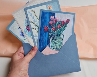 Cartoline tulipano floreale giacinto narcisi iris pastello ad olio pittura primavera giardino fiori disegno regalo cancelleria A6 decorazione della parete incorniciabile 4x6