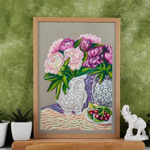 Peonia rosa pastello dipinto a olio fiori botanici stile cottage ciliegia estate mese di nascita maggio disegno casa parete ORIGINALE o STAMPA