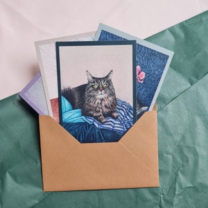 Cartes postales de chat portrait peinture pastel à l'huile chaton tigré rouge orange à rayures félin fleurs dessin cadeau A6 décoration murale à encadrer 4 x 6