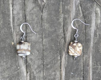 Picture Jasper Stone Earrings, Earth Tone Gemstone Jewelry, Square, Semi-Precious, Beads, Jasper,