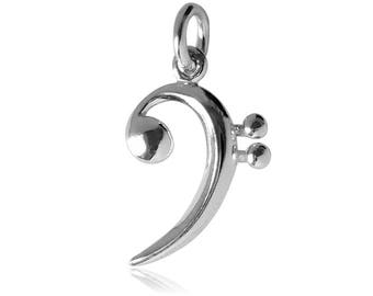 Sterling Silver Charm Bass Clef .925 Pendant Musical Note