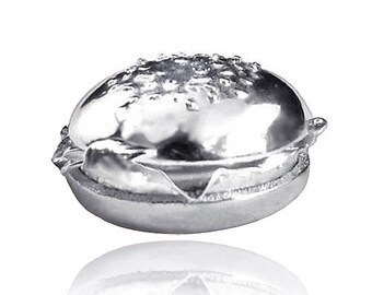 Hamburger Charm .925 Sterling Silver CMFDBG01 Bracelet Pendant Burger Opens to Tomato Lettuce Onion Cheese