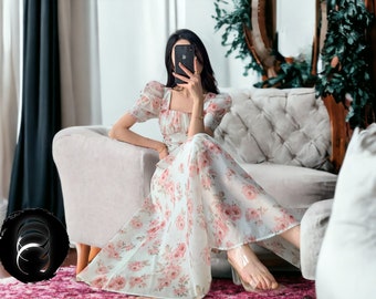 Floral Mini Dress | Short Sleeve Outfit | Chiffon Stylish Wear