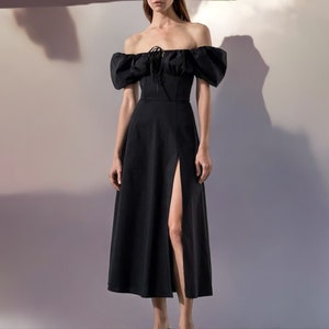 Long Split Dress for Women Streetwear Puff Gown Sundress Clothes BLACK