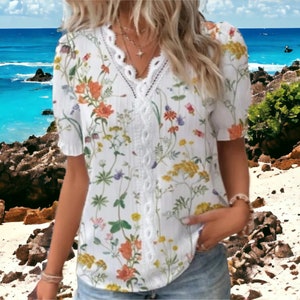 Short Sleeve Tops Comfortable Floral Outfit Women's Wear zdjęcie 7