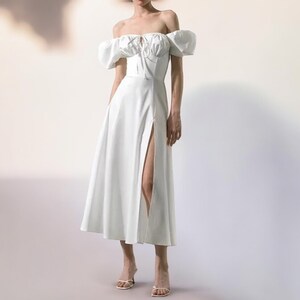 Long Split Dress for Women Streetwear Puff Gown Sundress Clothes WHITE