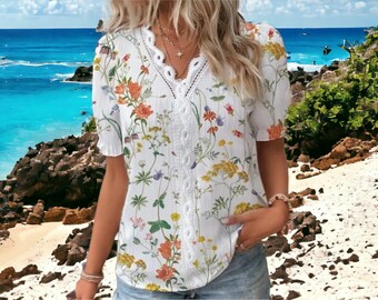 Short Sleeve Tops | Comfortable Floral Outfit | Women's Wear