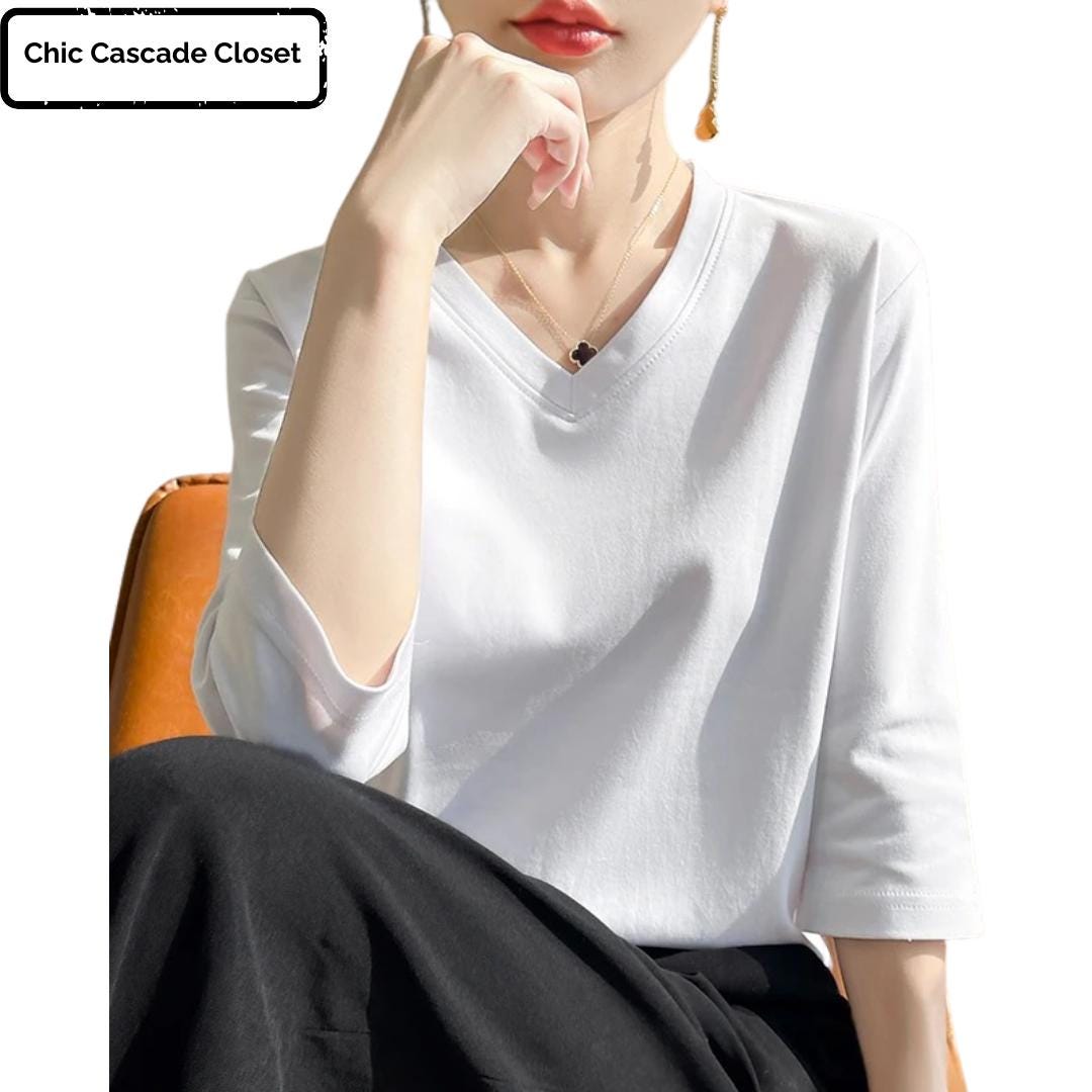 Spring Summer T-shirt - Round Neck Shirt - Cotton Shirt - Short-sleeved ...