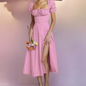 Long Split Dress for Women Streetwear Puff Gown Sundress Clothes PINK