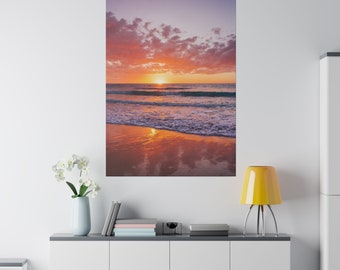 Golden Horizons: Stretched Matte Canvas to Capture the Serenity of the Beach at Sunset