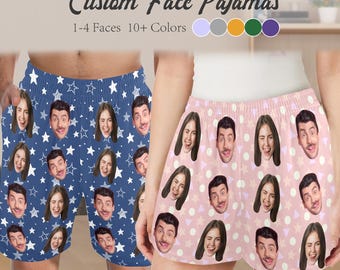 Custom Face Pajama Shorts, Personalized Photo Lounge Shorts, Couple Faces Pajamas Bottoms Sleep Shorts, Gift for Him Her, Mother&#39;s Day Gift